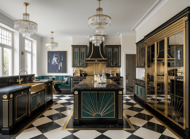 Art Deco Kitchen interior design - professional art deco kitchen with sophisticated decor and premium finishes