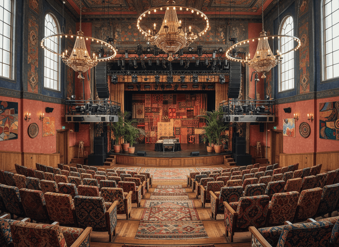 Bohemian Auditorium interior design - professional bohemian auditorium with sophisticated decor and premium finishes