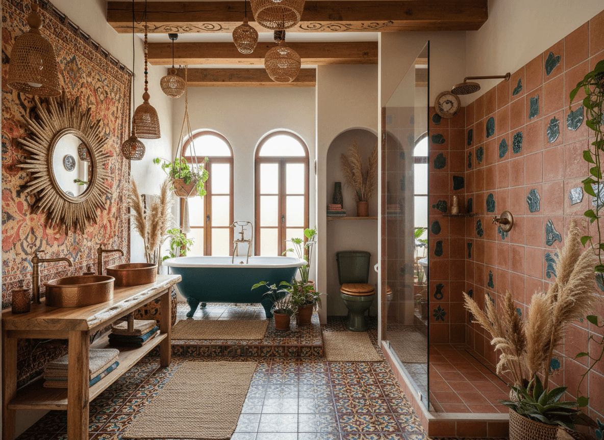 Bohemian Bathroom interior design - professional bohemian bathroom with sophisticated decor and premium finishes