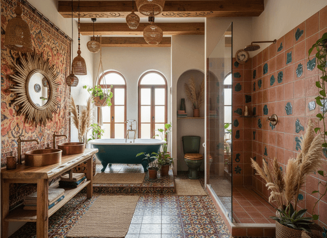 Bohemian Bathroom interior design - professional bohemian bathroom with sophisticated decor and premium finishes