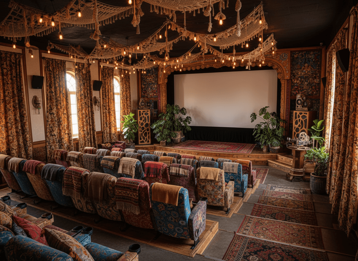 Bohemian Cinema interior design - professional bohemian cinema with sophisticated decor and premium finishes