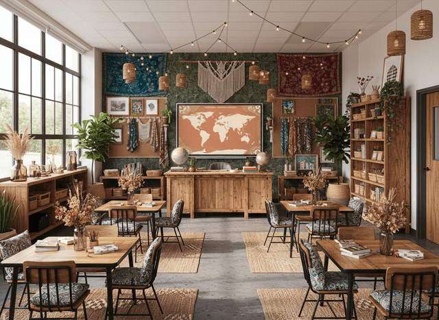 Bohemian Classroom interior design - professional bohemian classroom with sophisticated decor and premium finishes
