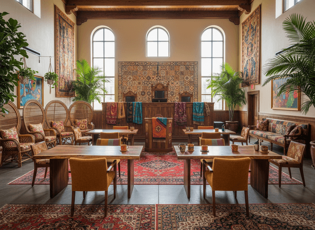 Bohemian Courtroom interior design - professional bohemian courtroom with sophisticated decor and premium finishes
