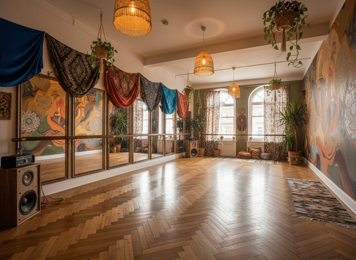 Bohemian Dance Studio interior design - professional bohemian dance studio with sophisticated decor and premium finishes