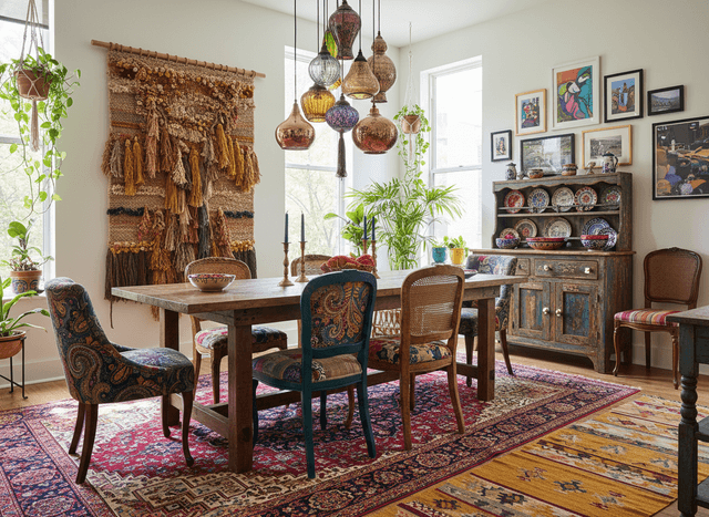 Bohemian Dining Room interior design - professional bohemian dining room with sophisticated decor and premium finishes