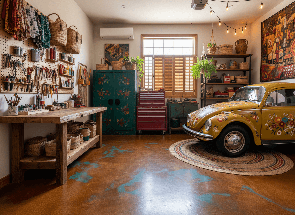 Bohemian Garage interior design - professional bohemian garage with sophisticated decor and premium finishes