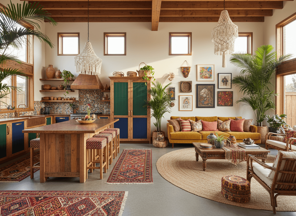 Bohemian Kitchen Living Combo interior design - professional bohemian kitchen living combo with sophisticated decor and premium finishes