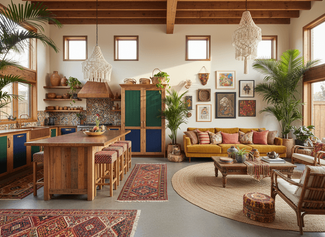Bohemian Kitchen Living Combo interior design - professional bohemian kitchen living combo with sophisticated decor and premium finishes