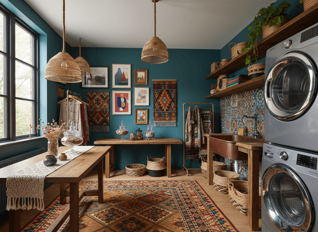 Bohemian Laundry Room interior design - professional bohemian laundry room with sophisticated decor and premium finishes