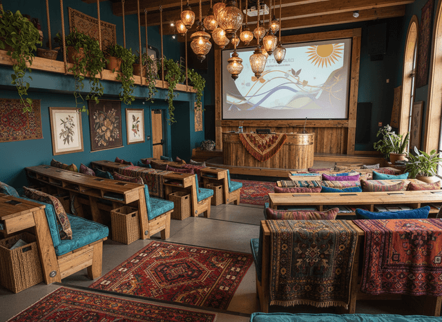 Bohemian Lecture Hall interior design - professional bohemian lecture hall with sophisticated decor and premium finishes