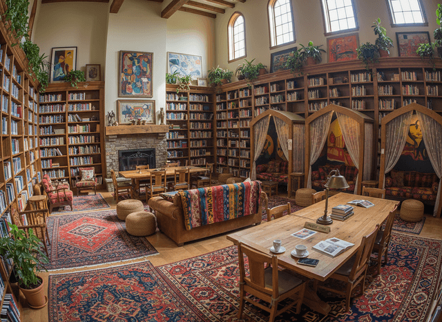 Bohemian Library interior design - professional bohemian library with sophisticated decor and premium finishes