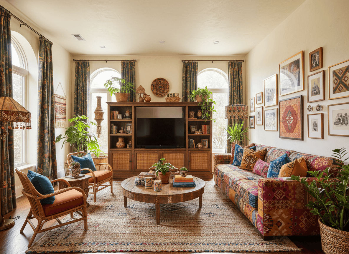 Bohemian Living Room interior design - professional bohemian living room with sophisticated decor and premium finishes