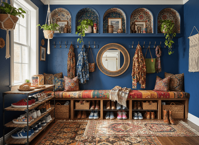 Bohemian Mudroom interior design - professional bohemian mudroom with sophisticated decor and premium finishes
