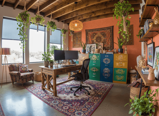 Bohemian Office interior design - professional bohemian office with sophisticated decor and premium finishes