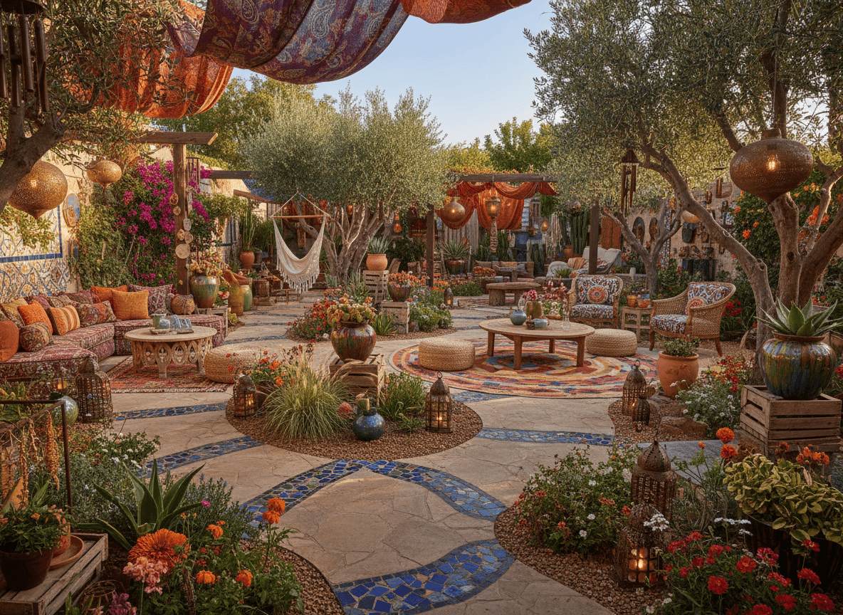 Bohemian Outdoor Garden interior design - professional bohemian outdoor garden with sophisticated decor and premium finishes