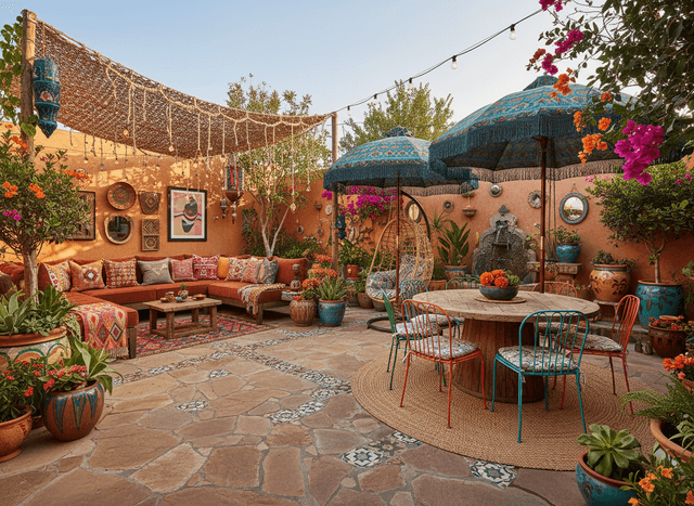 Bohemian Outdoor Patio interior design - professional bohemian outdoor patio with sophisticated decor and premium finishes