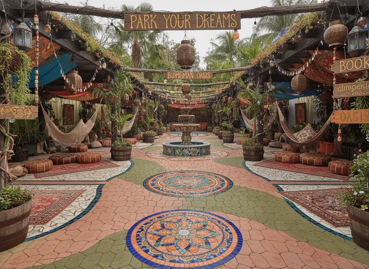 Bohemian Parking Lot interior design - professional bohemian parking lot with sophisticated decor and premium finishes