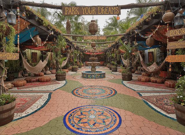 Bohemian Parking Lot interior design - professional bohemian parking lot with sophisticated decor and premium finishes