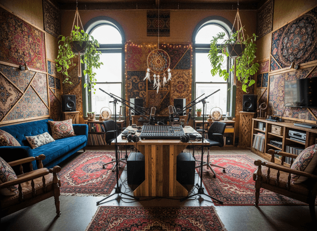 Bohemian Podcast Studio interior design - professional bohemian podcast studio with sophisticated decor and premium finishes