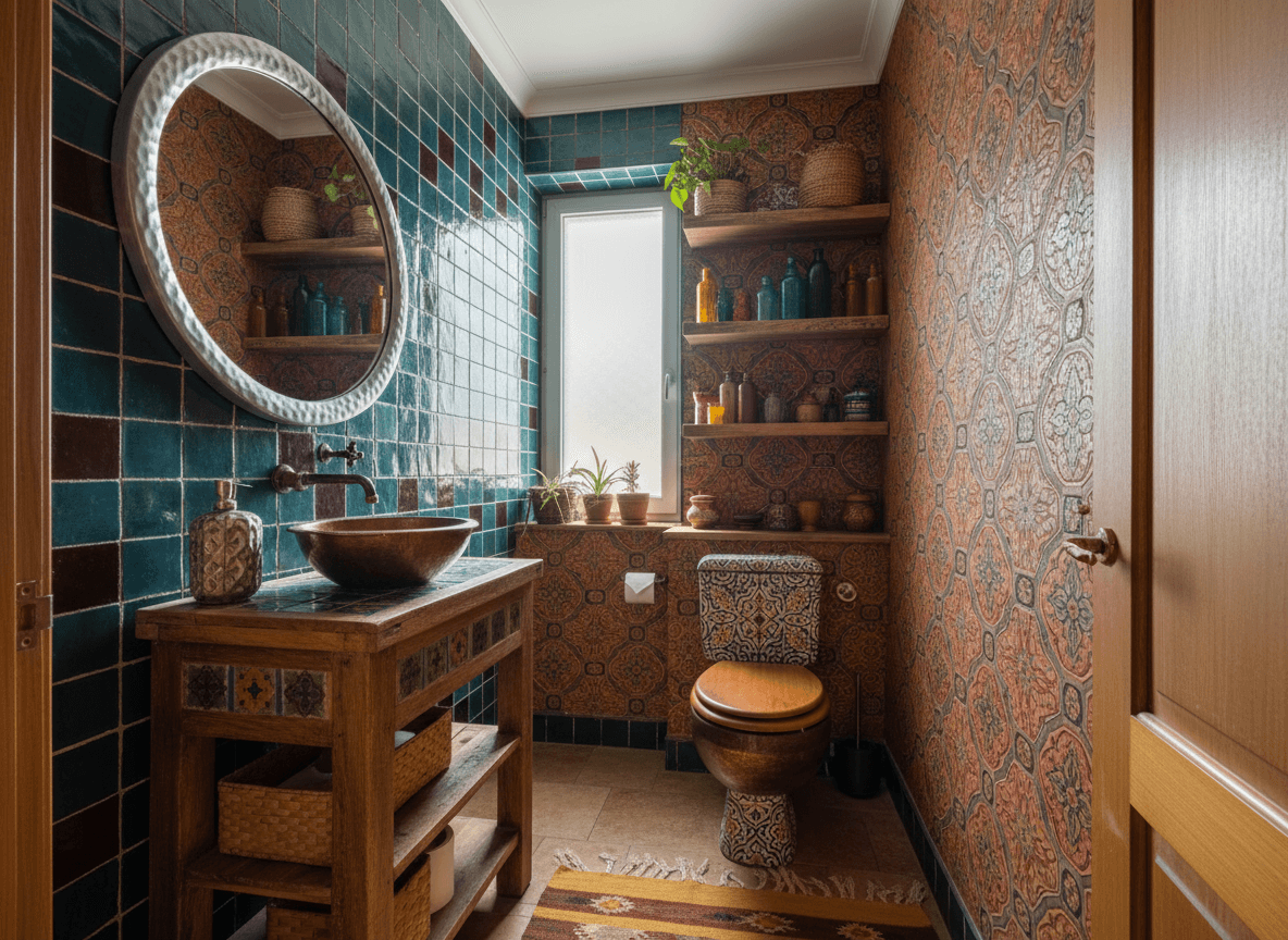 Bohemian Toilet interior design - professional bohemian toilet with sophisticated decor and premium finishes