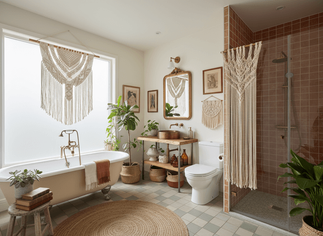 Boho Chic Bathroom interior design - professional boho chic bathroom with sophisticated decor and premium finishes