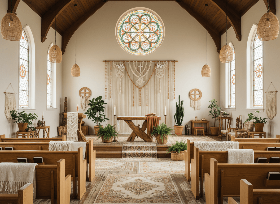 Boho Chic Church interior design - professional boho chic church with sophisticated decor and premium finishes