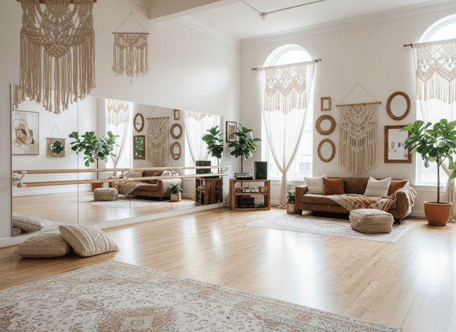 Boho Chic Dance Studio interior design - professional boho chic dance studio with sophisticated decor and premium finishes