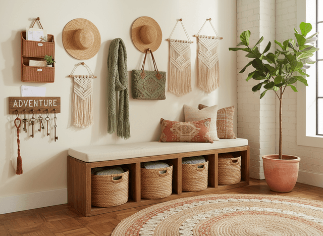 Boho Chic Drop Zone interior design - professional boho chic drop zone with sophisticated decor and premium finishes