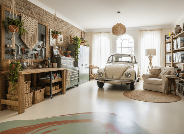 Boho Chic Garage interior design - professional boho chic garage with sophisticated decor and premium finishes