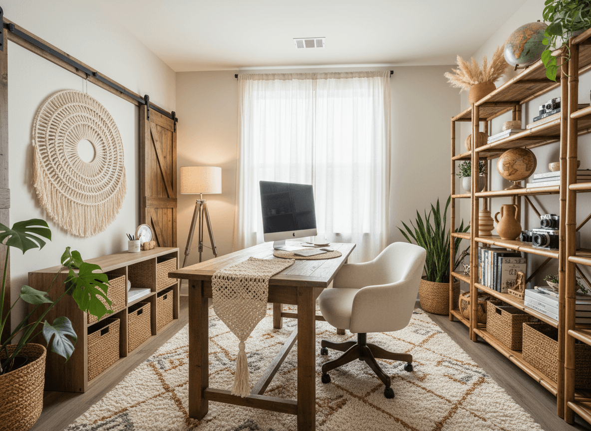 Boho Chic Home Office interior design - professional boho chic home office with sophisticated decor and premium finishes