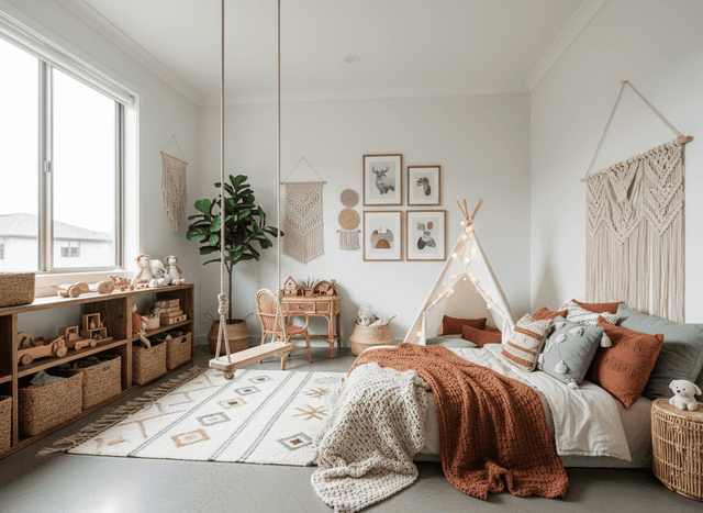 Boho Chic Kids Room interior design - professional boho chic kids room with sophisticated decor and premium finishes