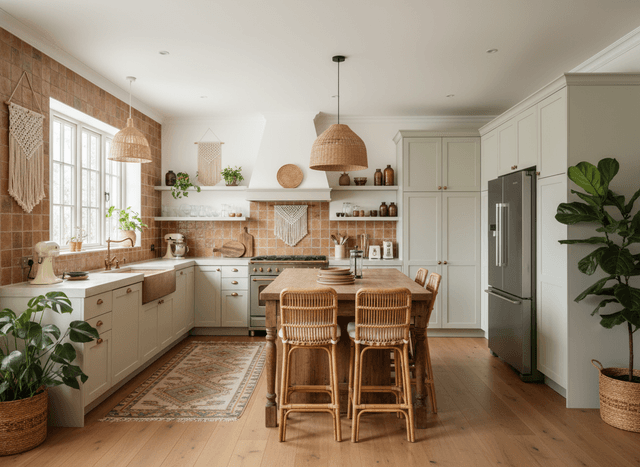 Boho Chic Kitchen interior design - professional boho chic kitchen with sophisticated decor and premium finishes