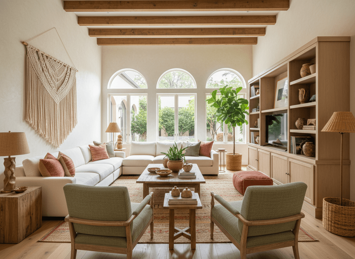 Boho Chic Living Room interior design - professional boho chic living room with sophisticated decor and premium finishes