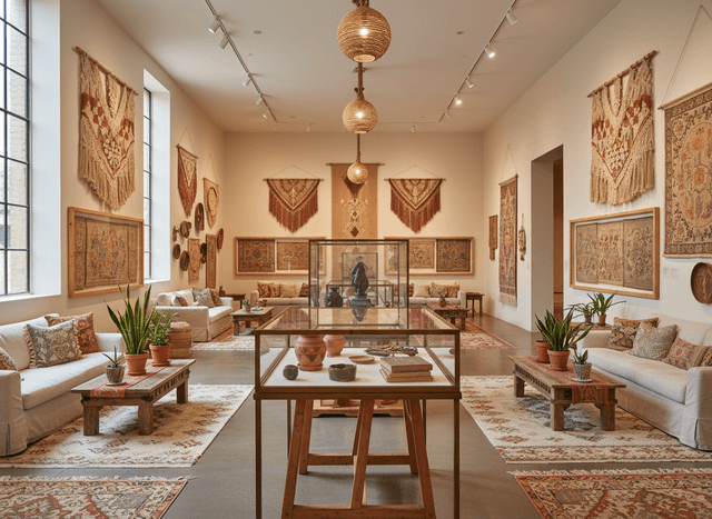 Boho Chic Museum Hall interior design - professional boho chic museum hall with sophisticated decor and premium finishes