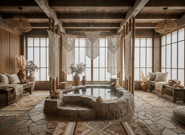 Boho Chic Onsen interior design - professional boho chic onsen with sophisticated decor and premium finishes