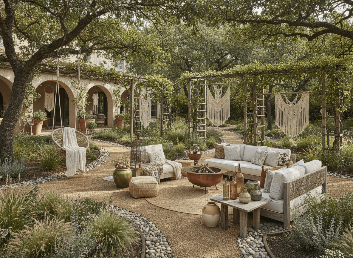 Boho Chic Outdoor Garden interior design - professional boho chic outdoor garden with sophisticated decor and premium finishes