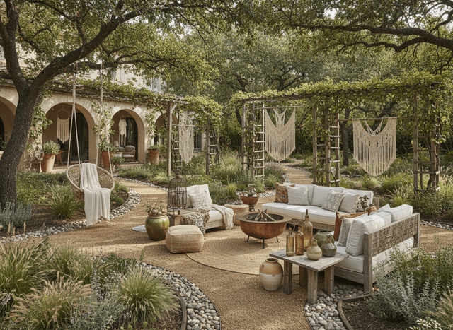 Boho Chic Outdoor Garden interior design - professional boho chic outdoor garden with sophisticated decor and premium finishes