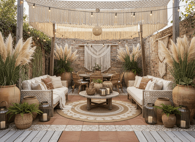 Boho Chic Outdoor Patio interior design - professional boho chic outdoor patio with sophisticated decor and premium finishes