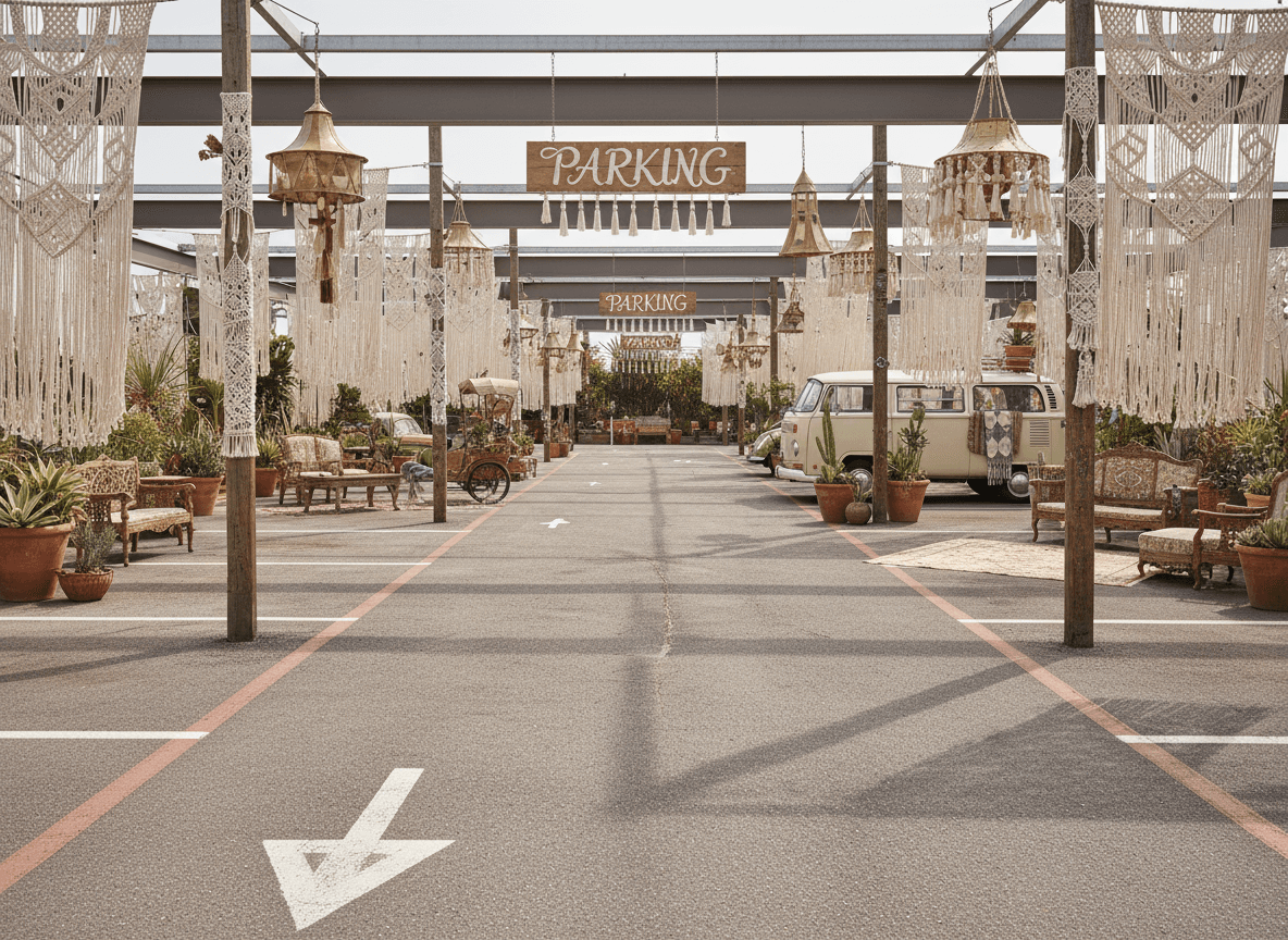 Boho Chic Parking Lot interior design - professional boho chic parking lot with sophisticated decor and premium finishes