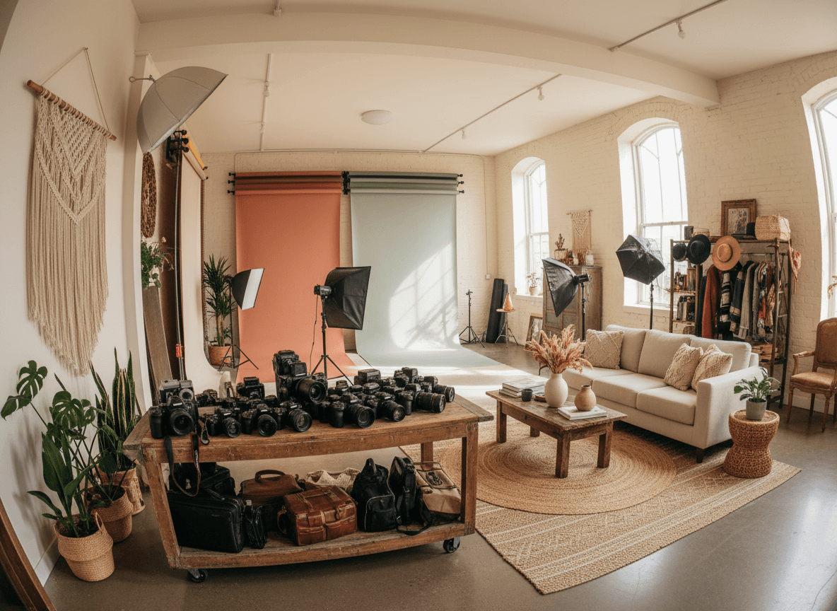 Boho Chic Photography Studio interior design - professional boho chic photography studio with sophisticated decor and premium finishes