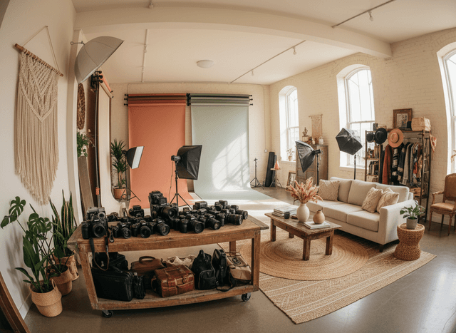 Boho Chic Photography Studio interior design - professional boho chic photography studio with sophisticated decor and premium finishes