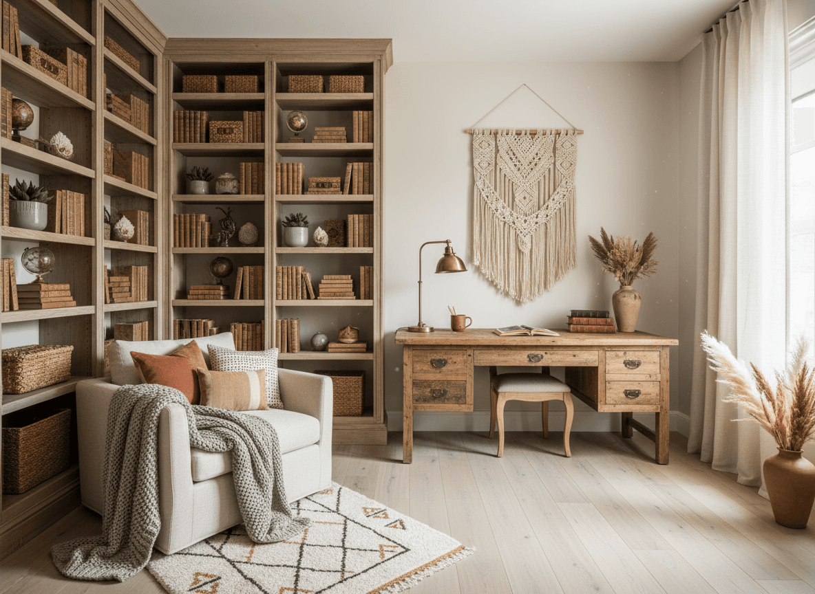 Boho Chic Study Room interior design - professional boho chic study room with sophisticated decor and premium finishes