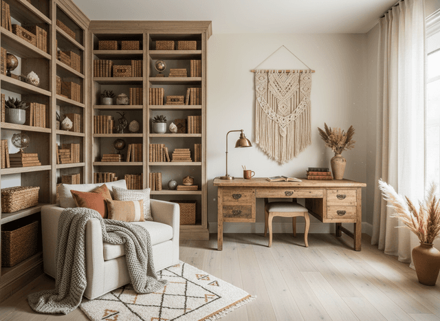 Boho Chic Study Room interior design - professional boho chic study room with sophisticated decor and premium finishes