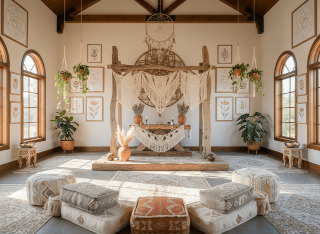 Boho Chic Temple interior design - professional boho chic temple with sophisticated decor and premium finishes