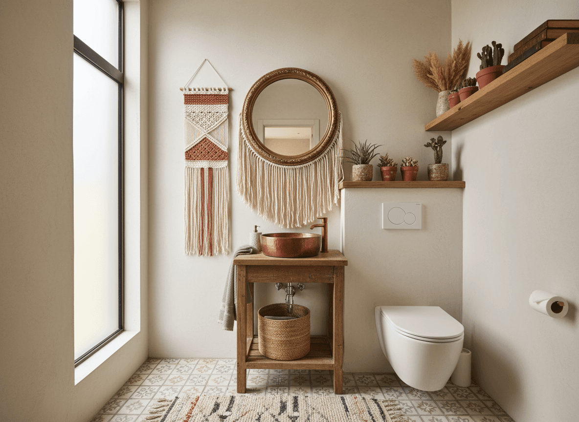 Boho Chic Toilet interior design - professional boho chic toilet with sophisticated decor and premium finishes