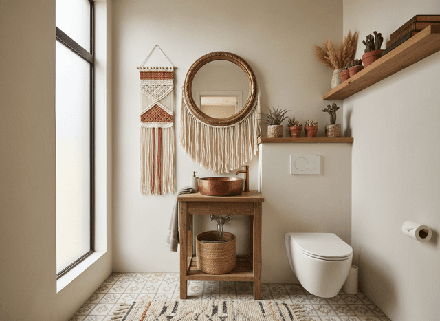Boho Chic Toilet interior design - professional boho chic toilet with sophisticated decor and premium finishes