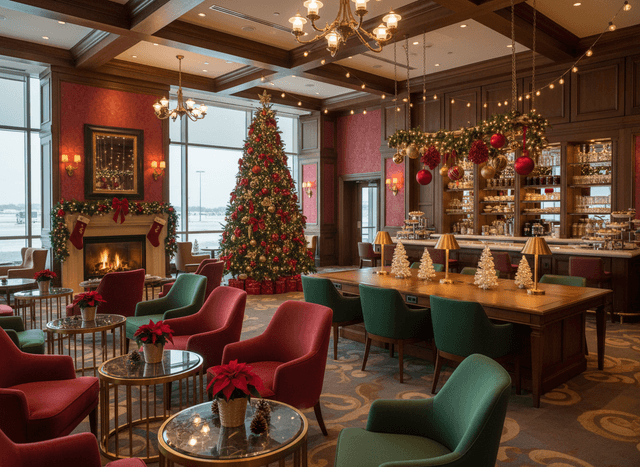 Christmas Airport Lounge interior design - professional christmas airport lounge with sophisticated decor and premium finishes