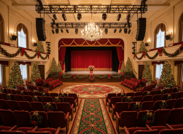 Christmas Auditorium interior design - professional christmas auditorium with sophisticated decor and premium finishes