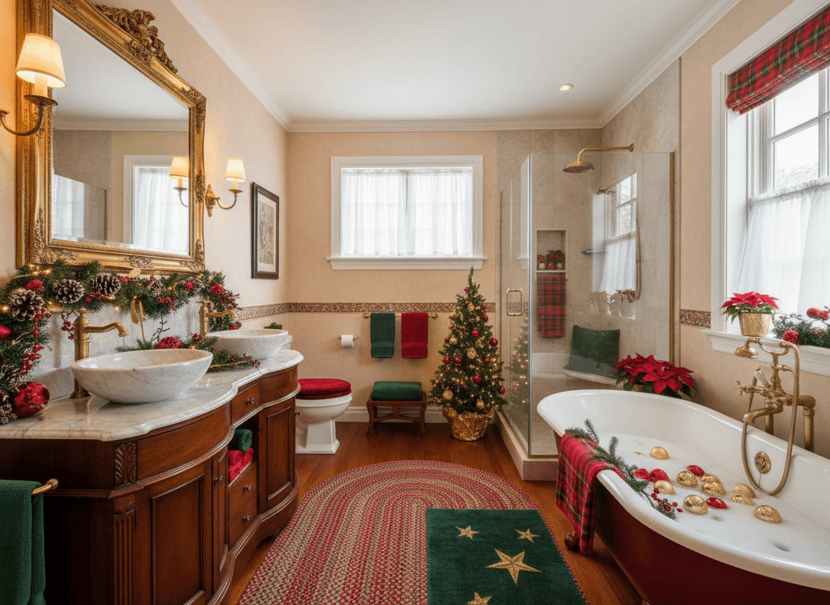 Christmas Bathroom interior design - professional christmas bathroom with sophisticated decor and premium finishes