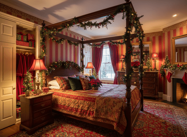 Christmas Bedroom interior design - professional christmas bedroom with sophisticated decor and premium finishes